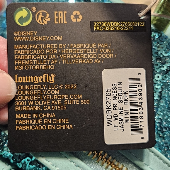 NWT Disney Loungefly Princess Jasmine sequin mini backpack - Picture 11 of 11